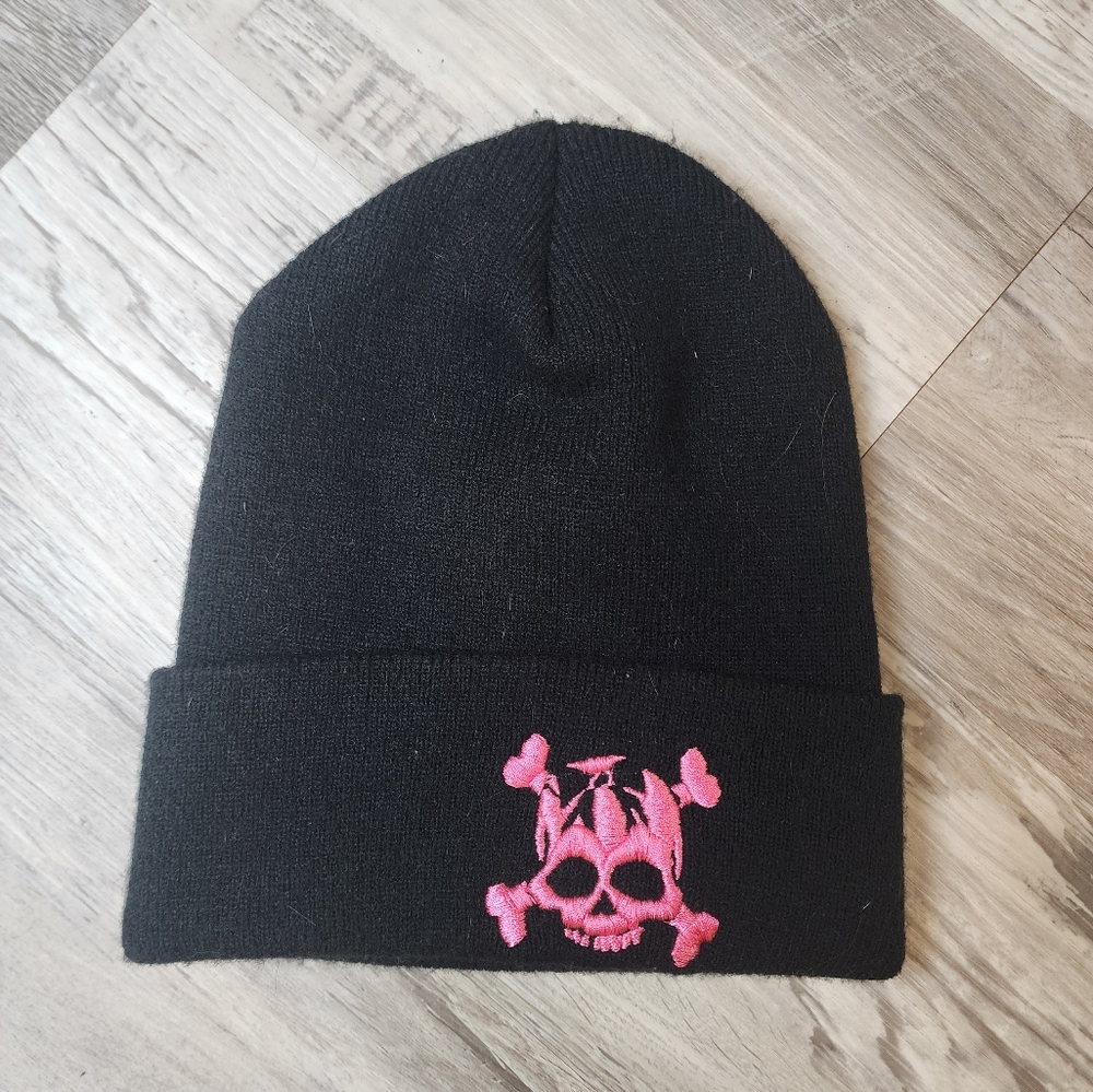 Pink skull and cross bones beanie